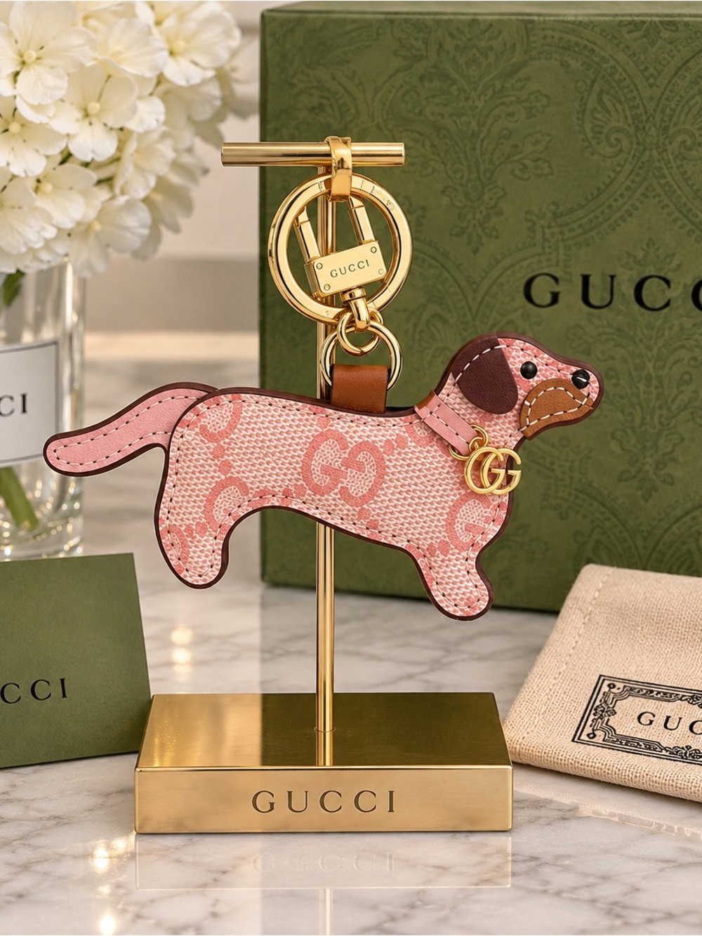 Luxury Fashion Dog Bag Charm Key Chain Pink